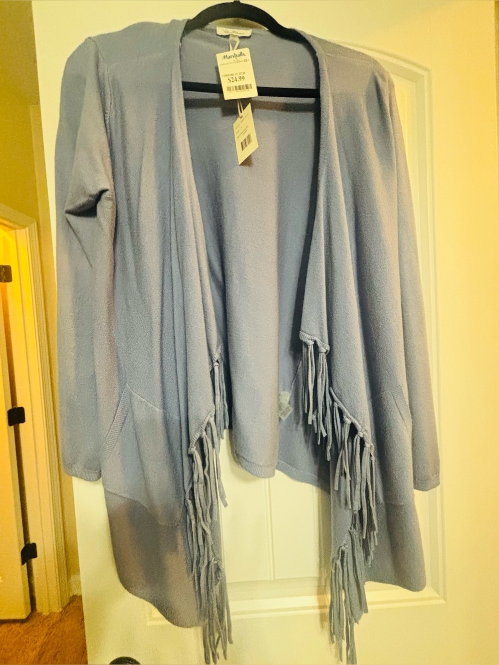 Lavender Fringe Open-Front Draped Cardigan